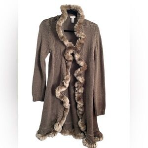 Chico's Brown Cardigan with Faux Fur Trim